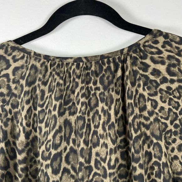 Michael Kors Women's Leopard Print Blouse Tan Black Peasant Mob Wife Flowy Large - Picture 10 of 13